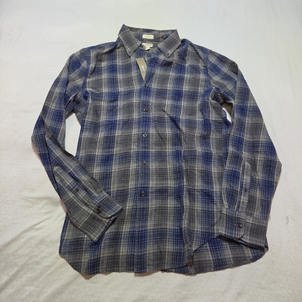 J.Crew Brushed Twill Shirt Mens Small Blue Plaid Button Down Classic Fit NWT